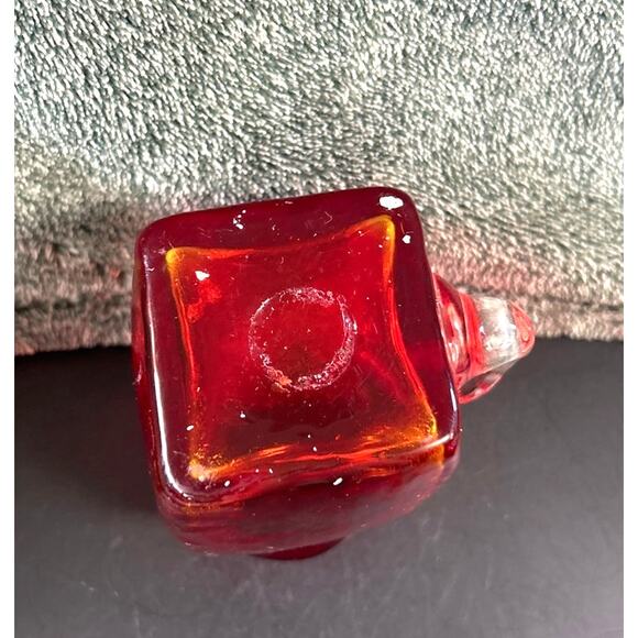 Vintage Cadmium Glowing Crackle Glass Square Pitcher Vase - Picture 8 of 9